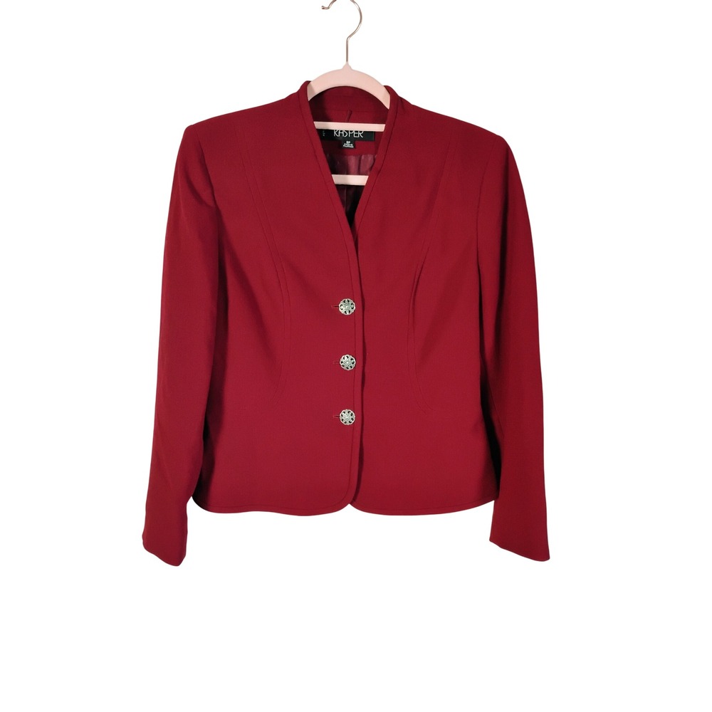 Kasper Petite Red Blazer‎ Jacket Button Front Career Formal Interview
